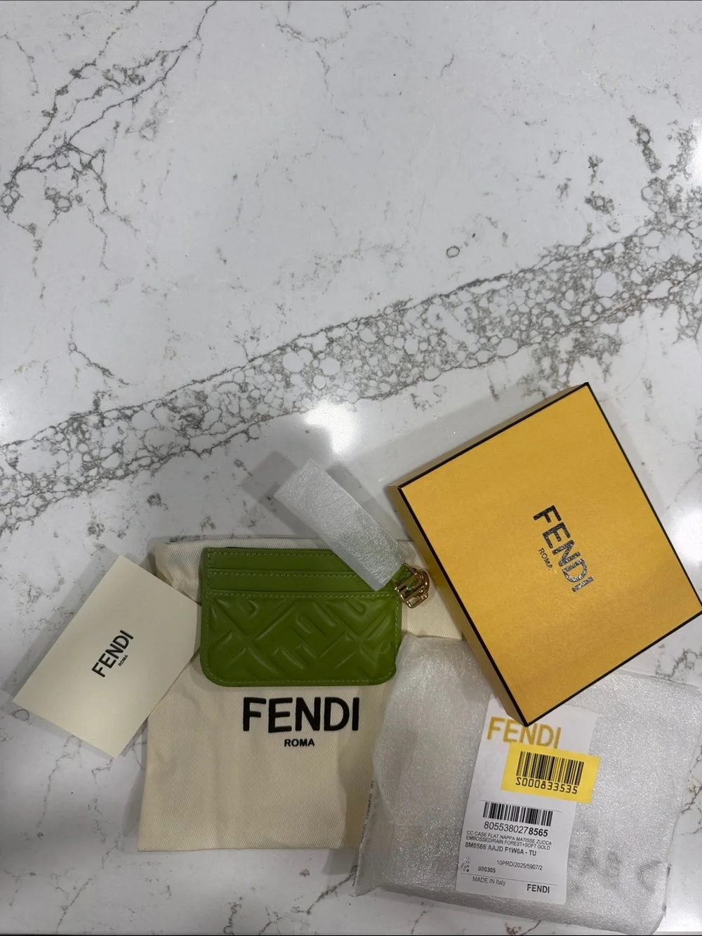 Fendi Green Quilted Leather Card case with Gold Hardware